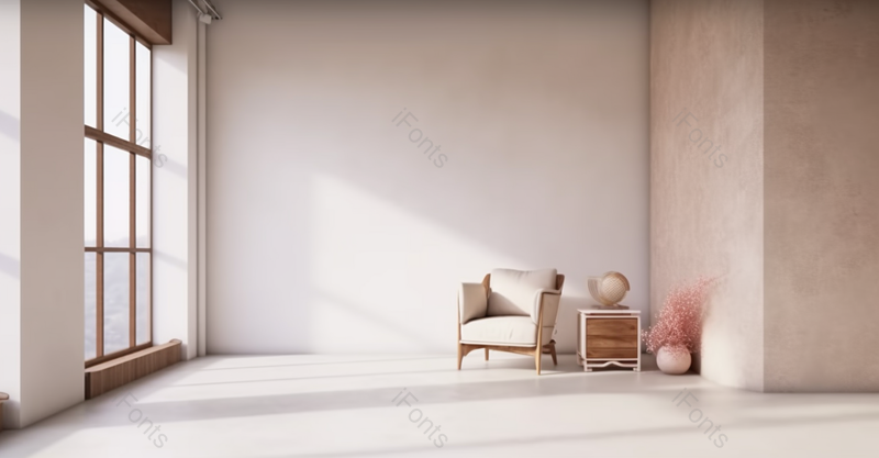 现代房屋室内客厅极简设计木制椅子光线透过窗户洒在室内,高清,摄影图,摄影图片,图片大全,摄影图免费下载